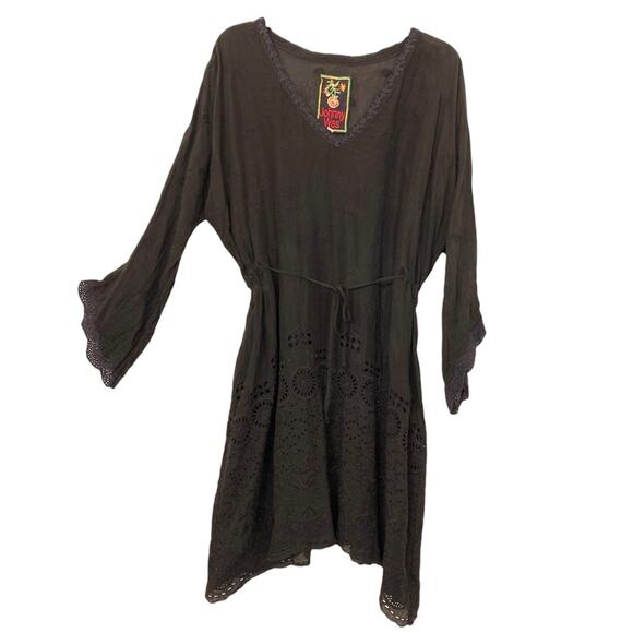 EUC Johnny Was Eyelet Mini Dress with Pockets Black Size Small - Picture 2 of 10